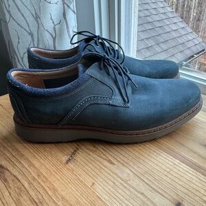 New CLARKS Unstructured Monahan Plain Navy Nubuck Leather Casual Shoes